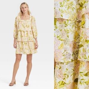 Who What Wear Floral Ruffle/Tiered Bishop Sleeve Dress Size Large